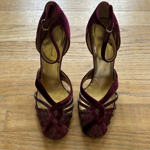 Dolce & Gabbana Shoes - Dolce & Gabbana Velvet and Leather Burgundy Heels